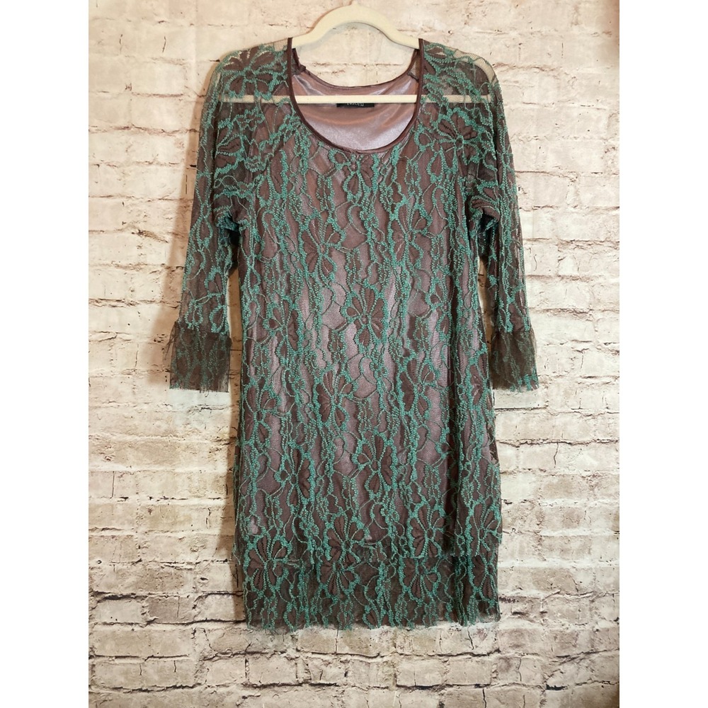 Adorn Dress Womens Large Turquoise & Brown All Over Lace Coquette Dark Romantic
